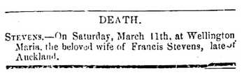 Death notice Maria Stevens 1865